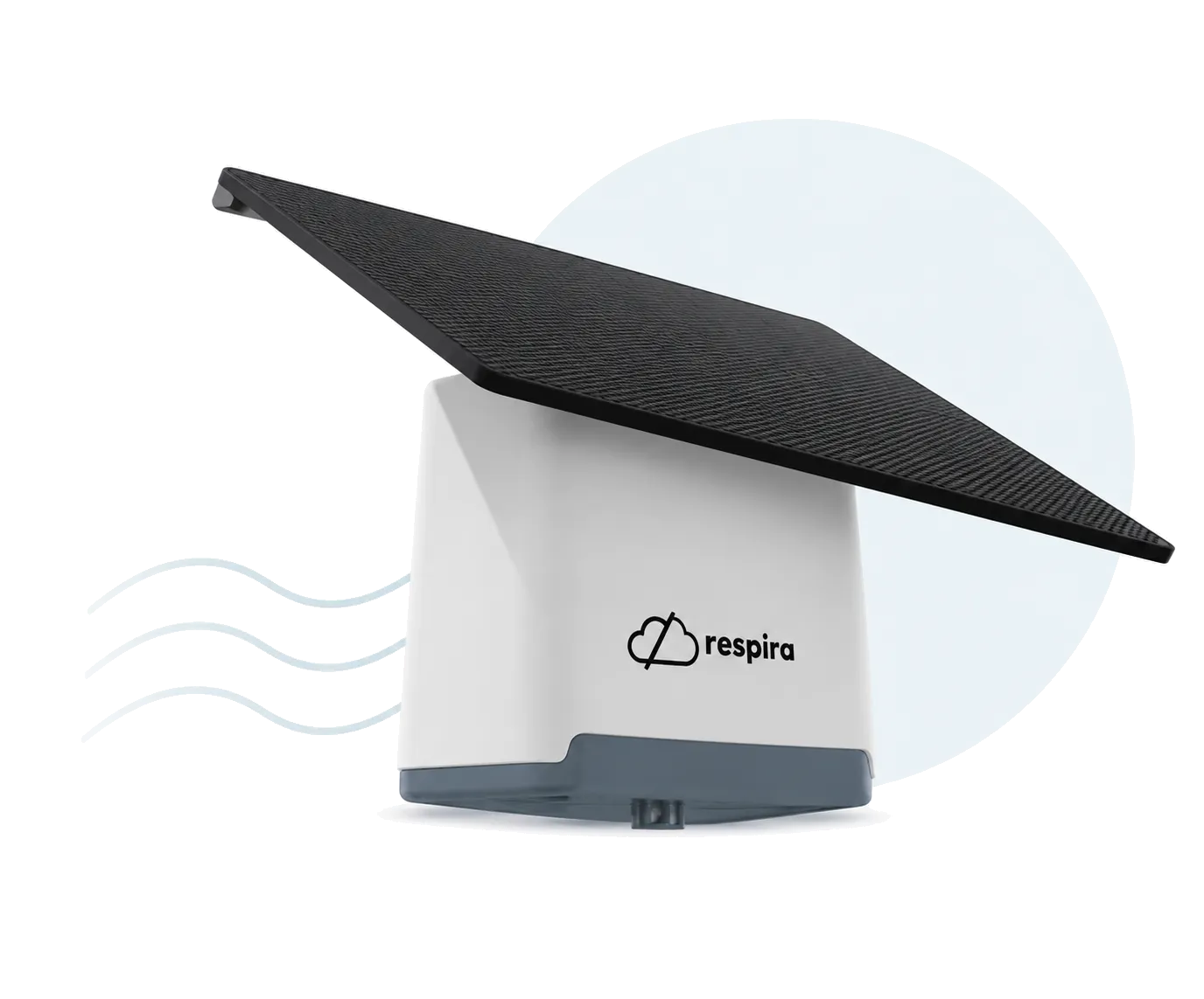 Proyecto Respira air quality sensor, showing its solar panel and the respira logo